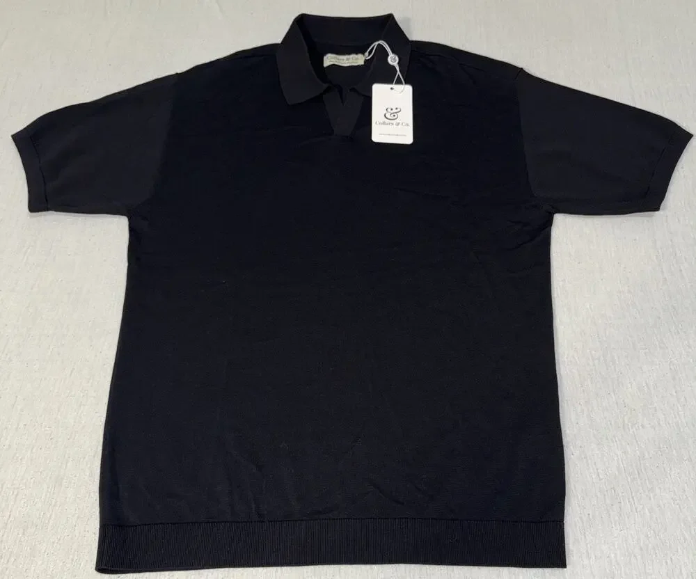 Collars & Co. Premium Cotton & Silk Blend Black Short Sleeve Polo Men Medium NWT